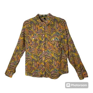 Lauren Ralph Lauren Paisley Button Down Blouse Women's Sz L Roll Up Sleeves EUC